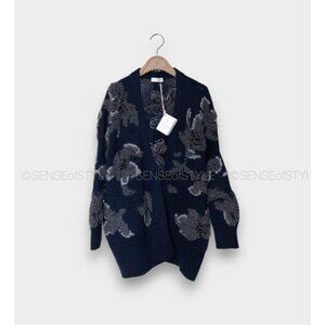 Brunello Cucinelli Cashmere Cardigan Sweater Floral Top Knit Blue M 42